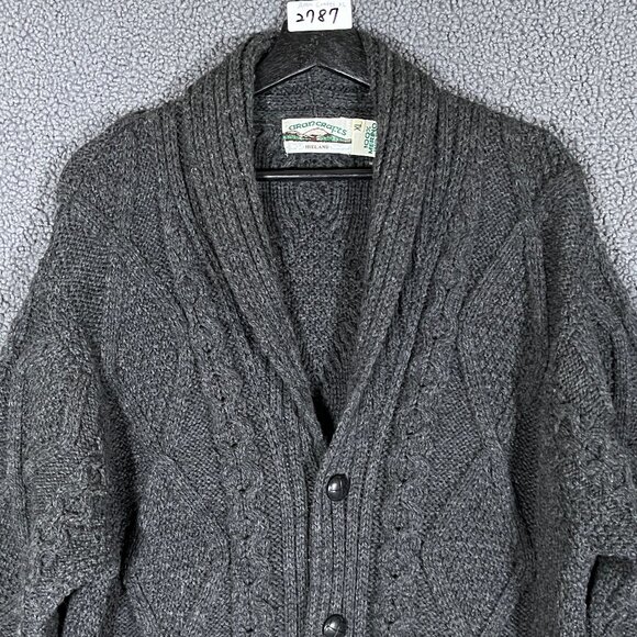 Aran Crafts Merino Wool Fisherman Cable Knit Cardigan Sweater - Men's Size XL - Picture 3 of 9